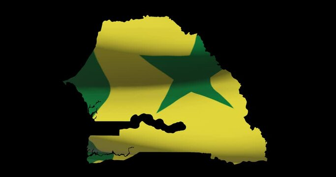 Senegal map outline. National flag waving animation, motion graphic of country