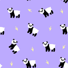 Seamless pattern with cute hand drawn giant panda,childish illustration for wallpaper,fabric,baby nursery,interior design,chinese symbol,simple print for backdrop,accessories and decoration.