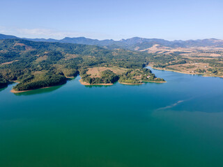 Obraz premium Aerial view of Sopot Reservoir, Bulgaria