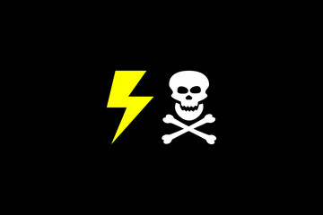 skull with bones and flash icon symbolizing electric energy