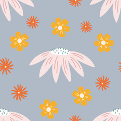 Flowers seamless pattern. Scandinavian style background. Vector illustration for fabric design, gift paper, baby clothes, textiles, cards