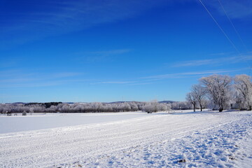 Frozen Winter country landscape outside of Campbellsport, Wisconsin