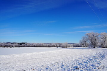 Frozen Winter country landscape outside of Campbellsport, Wisconsin