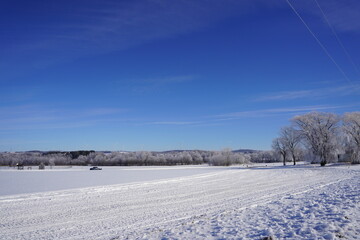 Frozen Winter country landscape outside of Campbellsport, Wisconsin
