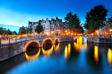 Blue hour amsterdam lights canals