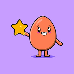 Cute cartoon brown cute egg character holding big golden star in cute modern style design