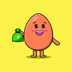 Cute cartoon Crazy rich brown cute egg with money bag shaped funny in modern design