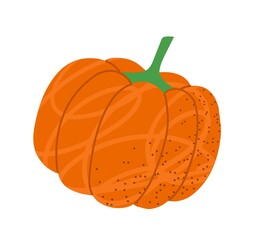 Colorful food sticker. Icon with large orange pumpkin. Delicious and fresh vegetable with vitamin and mineral. Healthy lifestyle or diet. Cartoon flat vector illustration isolated on white background