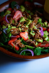 Fresh Summer Salad with Fruit in Wooden Bowl - Tall