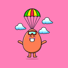 Cute mascot cartoon Brown cute egg is skydiving with parachute and happy gesture cute modern style design