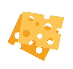 Colorful food sticker. Icon with slices of delicious cheddar cheese. Fresh dairy product with proteins. Sliced ingredient for cooking. Cartoon flat vector illustration isolated on white background