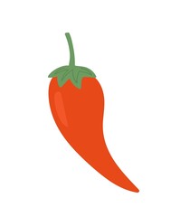 Colorful food sticker. Bright icon with red hot chili pepper or cayenne pepper. Fresh ripe vegetable for cooking. Mexican cuisine. Cartoon flat vector illustration isolated on white background