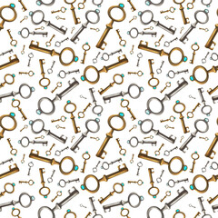 Seamless pattern. set of hand drawn vintage keys. Sketch style illustration isolated on white background. Old design.