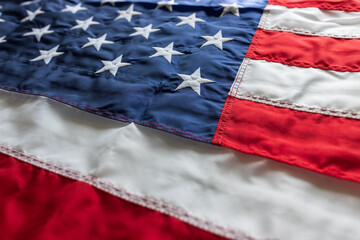 background. American flag in national colors. blur, out of focus.
