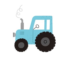 Farming and agriculture. Sticker with large tractor for working in field, plowing soil and harvesting. Heavy equipment for gardening. Cartoon flat vector illustration isolated on white background