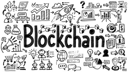 Business words and phrases typography doodle graphic with concept icons and symbols