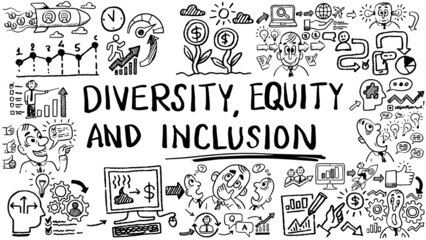 Business words and phrases typography doodle graphic with concept icons and symbols