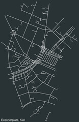 Detailed navigation black lines urban street roads map of the EXERZIERPLATZ DISTRICT of the German regional capital city of Kiel, Germany on vintage beige background