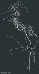 Detailed negative navigation white lines urban street roads map of the MOORSEE DISTRICT of the German regional capital city of Kiel, Germany on dark gray background