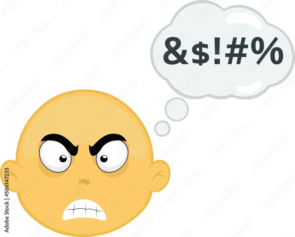 Aufkleber vector illustration of the face of a yellow cartoon character with an angry expression and a cloud o