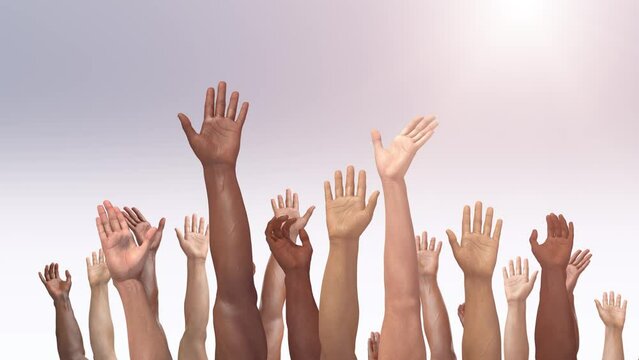 hands multiethnic people vote. Teamwork businesspeople diversity. Copy space render 3d