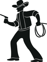 Cartoon Cowboy and Indians Highwayman Mask Pistol Gunslinger Wild West Outlaw Design Illustration Hat Cow Boy Man Shotgun Bandana Sheriff Western