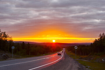 road to sunset. highway to murmansk. High quality photo
