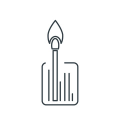 Burning match in a matchbox thin line icon