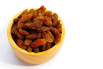 Dried grape raisins on white background