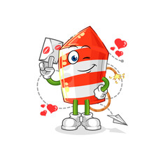 fireworks rocket hold love letter illustration. character vector