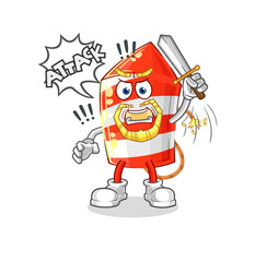 fireworks rocket knights attack with sword. cartoon mascot vector