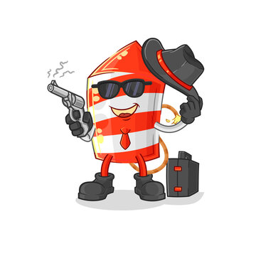 fireworks rocket mafia with gun character. cartoon mascot vector