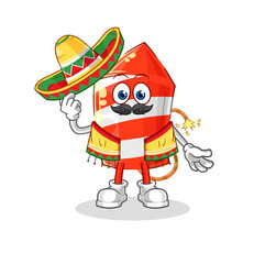 fireworks rocket Mexican culture and flag. cartoon mascot vector