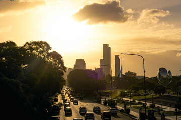 city skyline at sunset avenida libertador Buenos Aires, Argentina