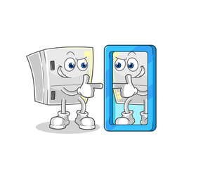 fridge looking into mirror cartoon. cartoon mascot vector