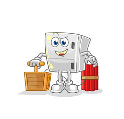 fridge holding dynamite detonator. cartoon mascot vector