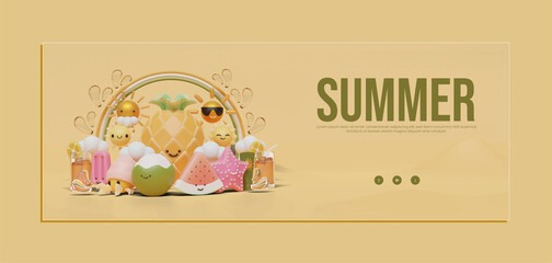 Summer Banner Template With Pineapple 3D Illustration Option 1