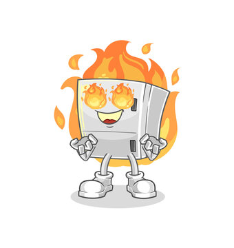 fridge on fire mascot. cartoon vector