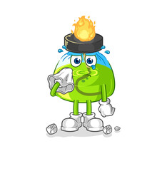 laboratory spirit lamp cry with a tissue. cartoon mascot vector