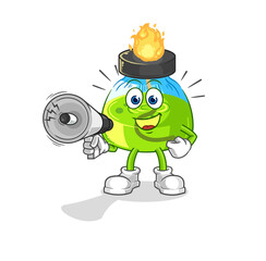 laboratory spirit lamp holding hand loudspeakers vector. cartoon character