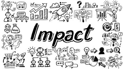 Business words and phrases typography doodle graphic with concept icons and symbols