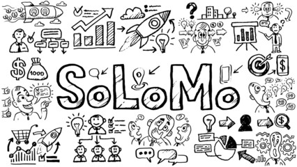 Business words and phrases typography doodle graphic with concept icons and symbols