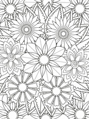 Forest flowers and leaves. Beautiful bouquet. Vector coloring book for adults and children. Hand-drawn illustration. Floral ornament is good for web, print, and stencil