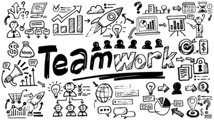 Business words and phrases typography doodle graphic with concept icons and symbols © OneLineStock