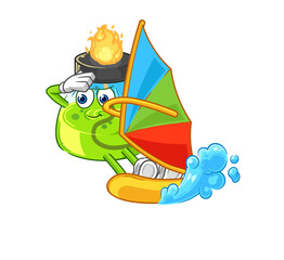 laboratory spirit lamp windsurfing character. mascot vector