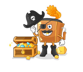 record player pirate with treasure mascot. cartoon vector