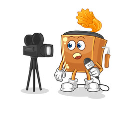 record player tv reporter cartoon. cartoon mascot vector