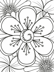 Forest flowers and leaves. Beautiful bouquet. Vector coloring book for adults and children. Hand-drawn illustration. Floral ornament is good for web, print, and stencil