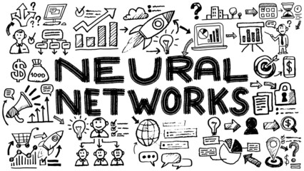 Business words and phrases typography doodle graphic with concept icons and symbols