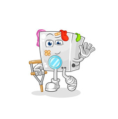washing machine sick with limping stick. cartoon mascot vector